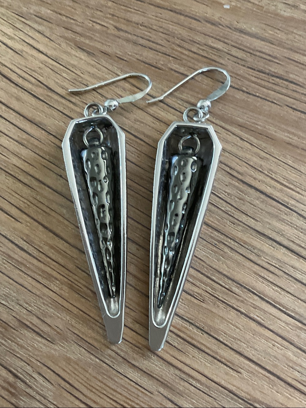 Vintage Butler Signed FAC Silver Spike Coffin Drop Earrings